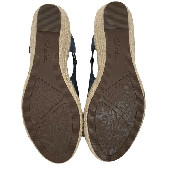 Clarks Unstructured Navy Blue Suede Espadrille Wedge Sandals – Size 7.5 Medium - Picture 7 of 13